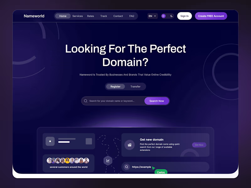 Cover image for Nameworld – Domain Registration Landing Page