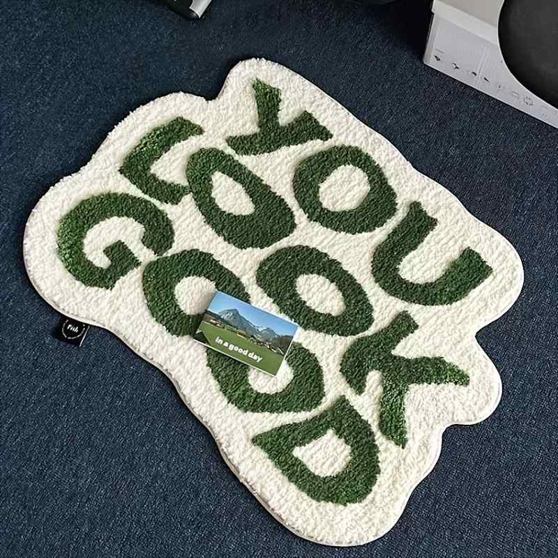 Cover image for 1pc Letter Pattern Irregular Bedside Rug, Creative Bathroom Non…
