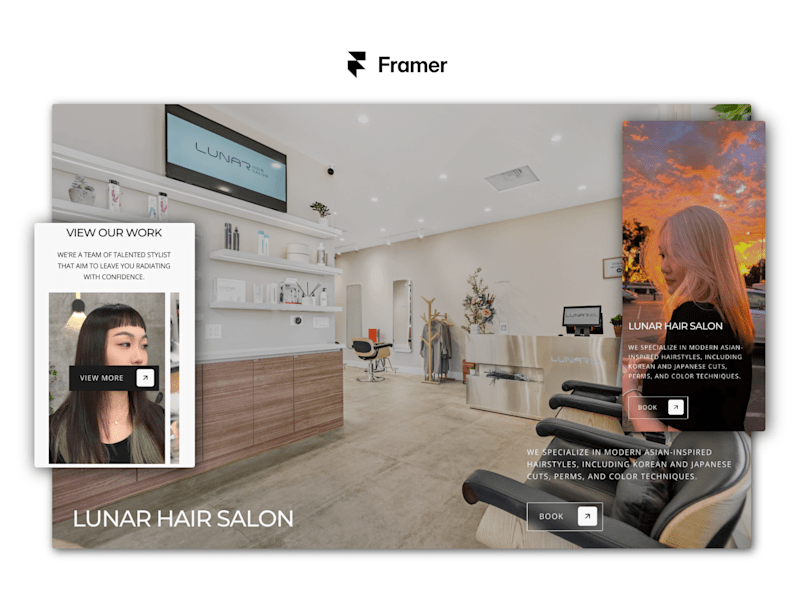Cover image for Lunar Hair Salon created w/ Framer and Integrated w/ Fresha