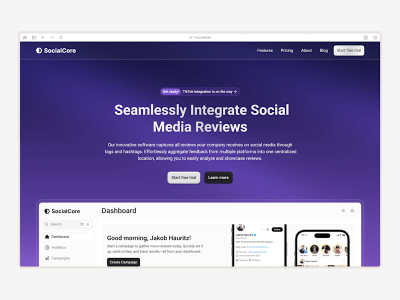 Cover image for SocialCore - Framer Website