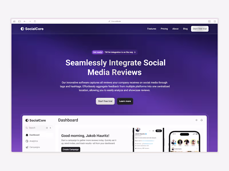 Cover image for SocialCore - Framer Website