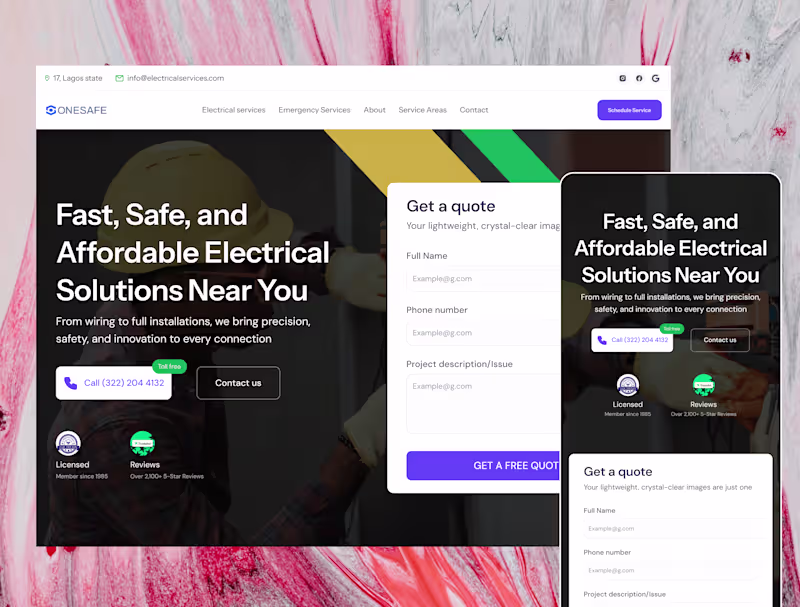 Cover image for Onesafe Electrical Website UX Design