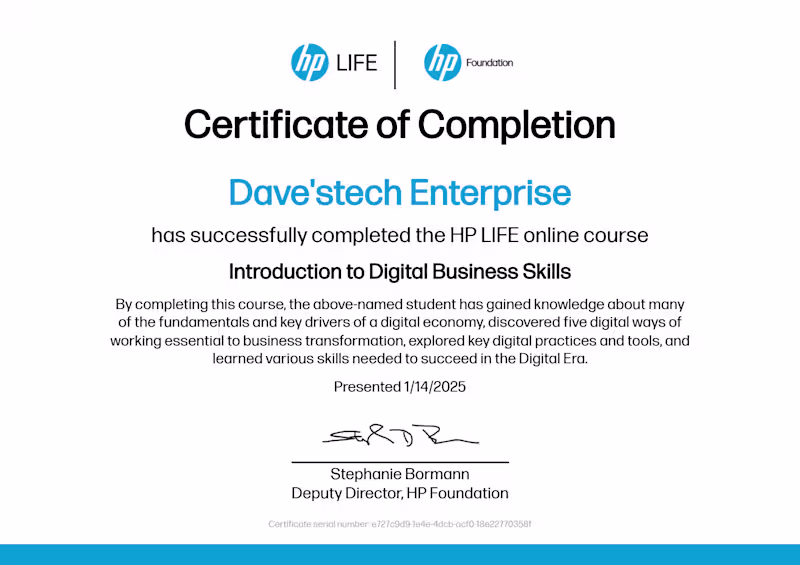 Cover image for DAVE'S TECH ENTERPRISE CERTIFIED SERVICES