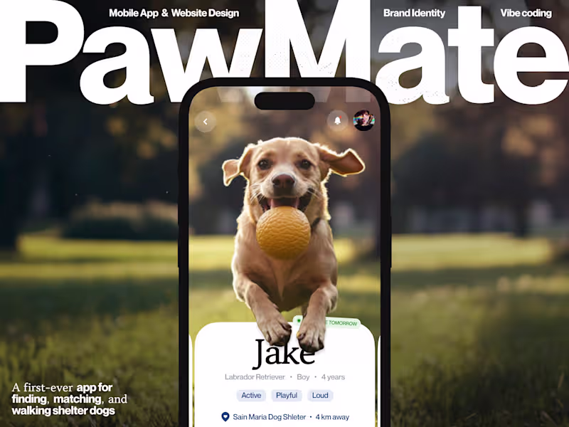 Cover image for Brand, App & Web Design · Wellbeing & Dog-Matching App
