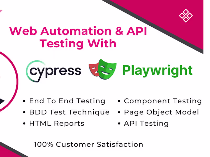 Cover image for I will do web automation and API testing with cypress,playwright