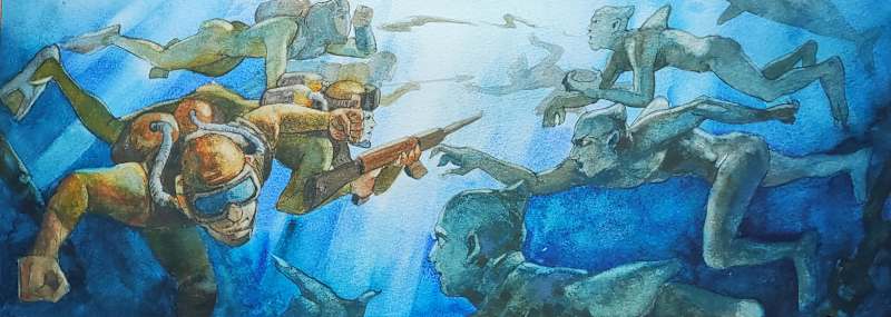 Cover image for Underwater Battle | Fantasy Watercolor Illustration