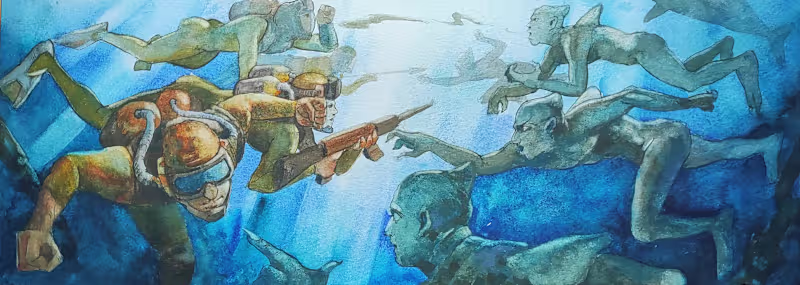 Cover image for Underwater Battle | Fantasy Watercolor Illustration