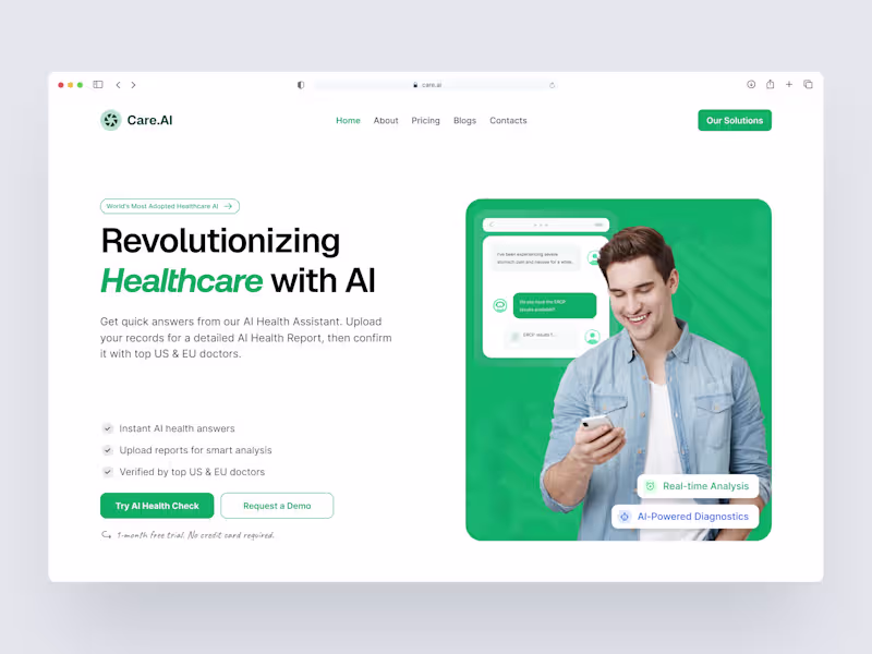 Cover image for A modern Healthcare AI website designed to feel calm, clear,...