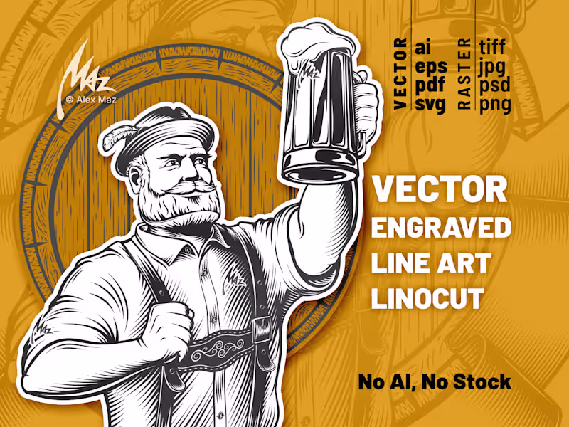 Cover image for I'll draw vector engraved line art illustration in linocut style