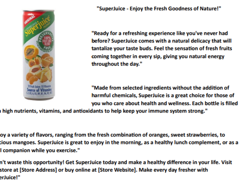 Cover image for COPYWRITING ; SUPERJUICE ; ENJOY THE FRESH GOODNESS OF NATURE!"