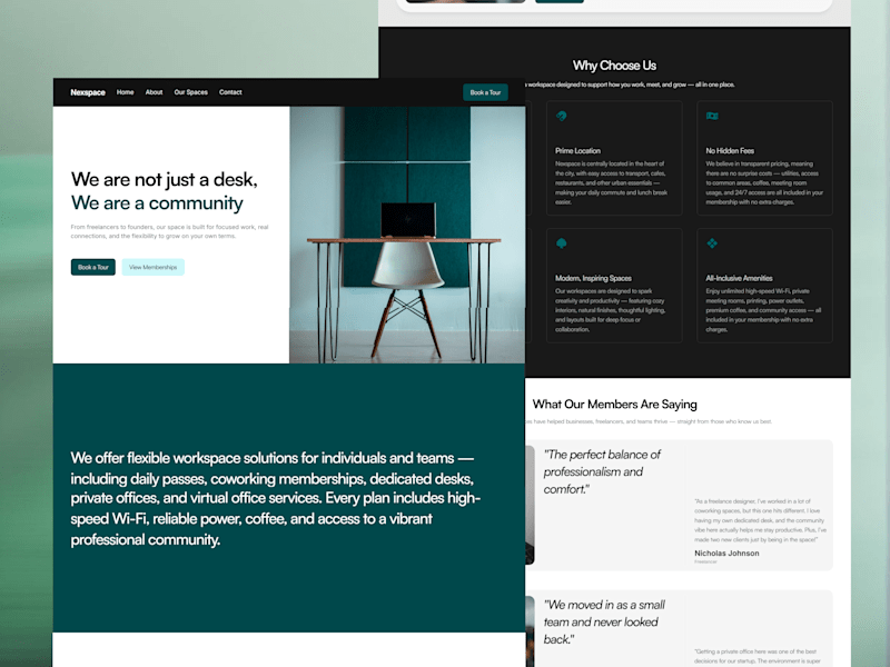 Cover image for Nexspace – A Coworking Brand Website for the Modern Professional