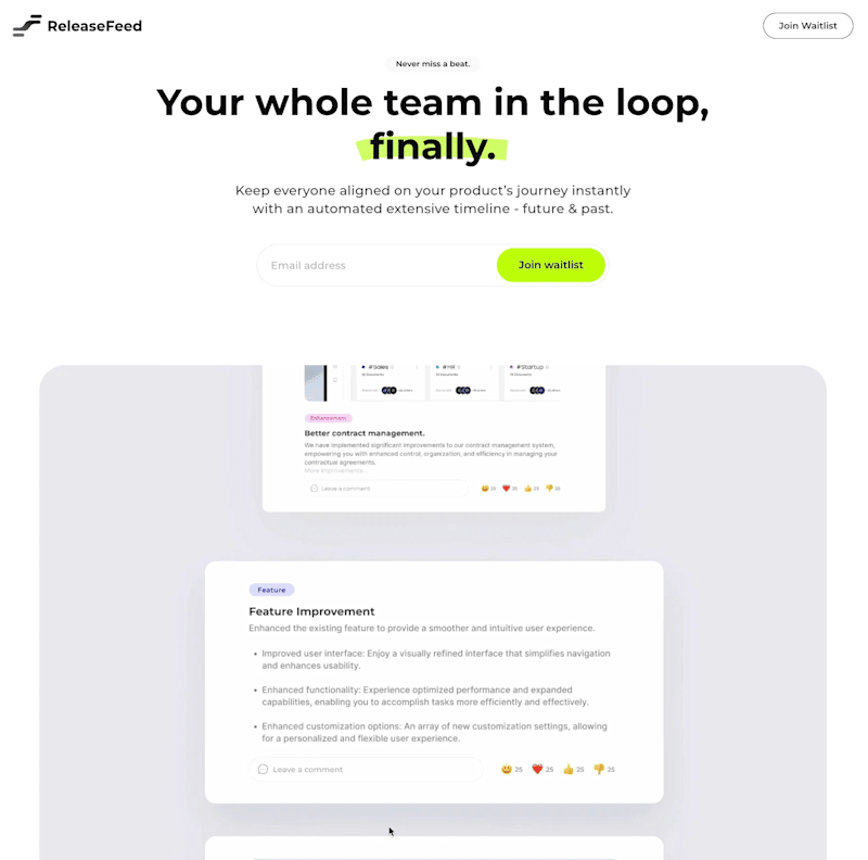 Cover image for Release Feed - Website design & Framer development
