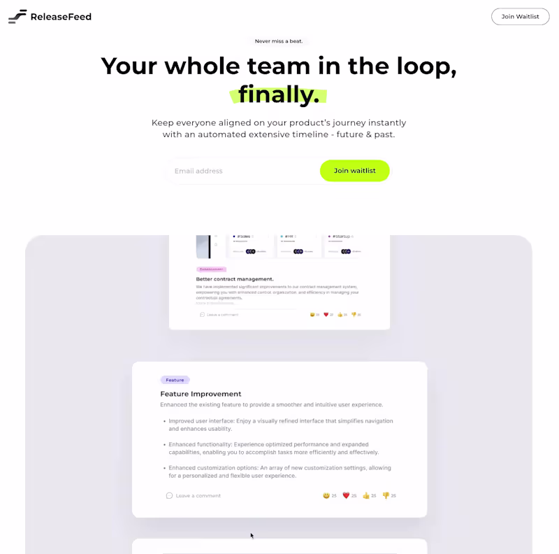 Cover image for Release Feed - Website design & Framer development