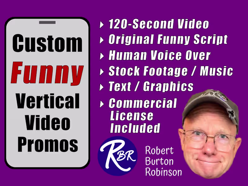 Cover image for 120-Second Video - includes funny script, voice over, music