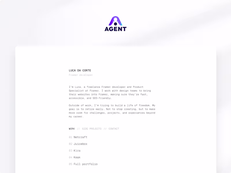 Cover image for Portfolio AI agent showcase // Agent.so x Framer