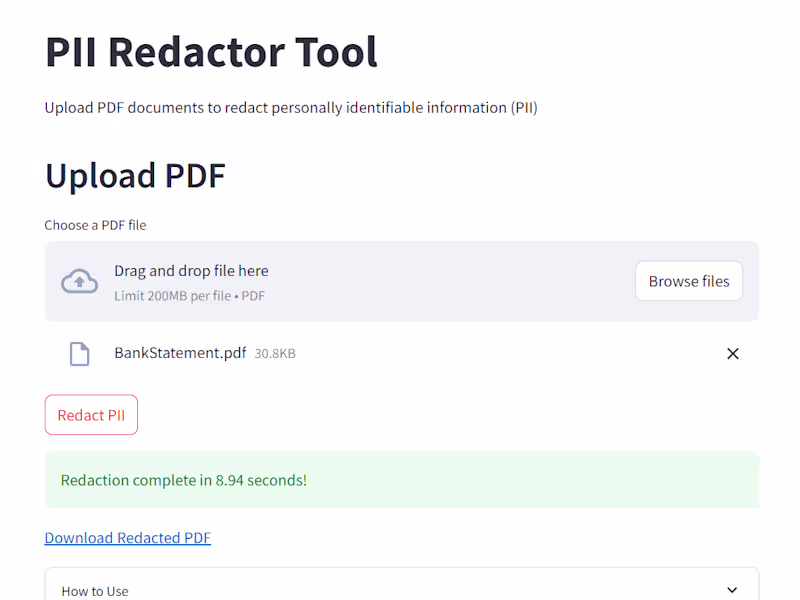 Cover image for PDF PII Redactor Tool Development