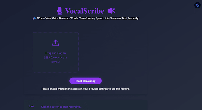 Cover image for VocalScribe: Real-Time Audio Transcription Web App