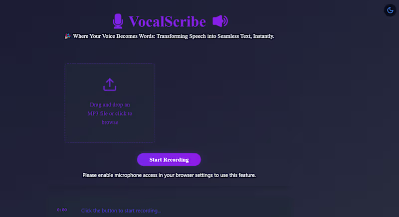Cover image for VocalScribe: Real-Time Audio Transcription Web App