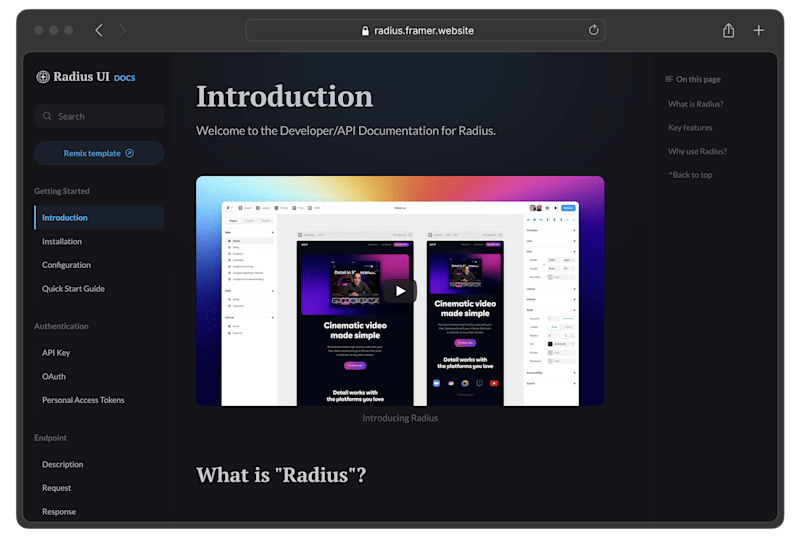 Cover image for Radius UI Documentation Template Design