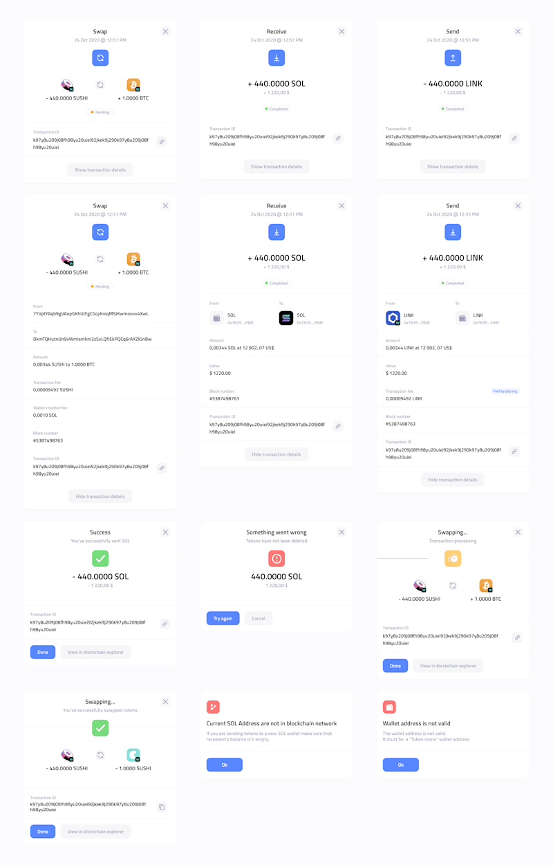 Cover image for P2P Wallet / Transaction statuses (All modals)