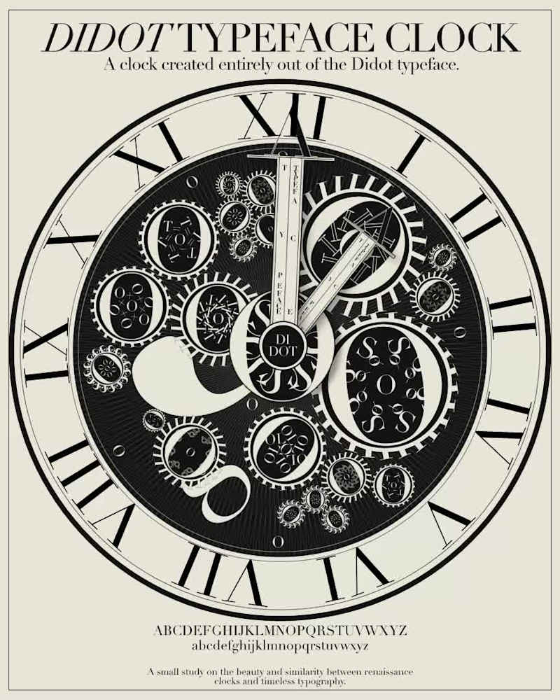 Cover image for Didot clock animation. A clock created entirely from the Did...