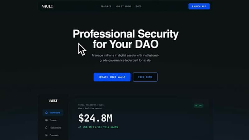 Cover image for Concept brand identity called Vault. Vault is DAO treasury p...