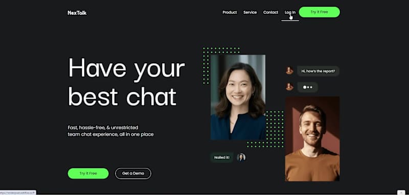 Cover image for NexTalk - homepage design for a Team Chat App in Webflow