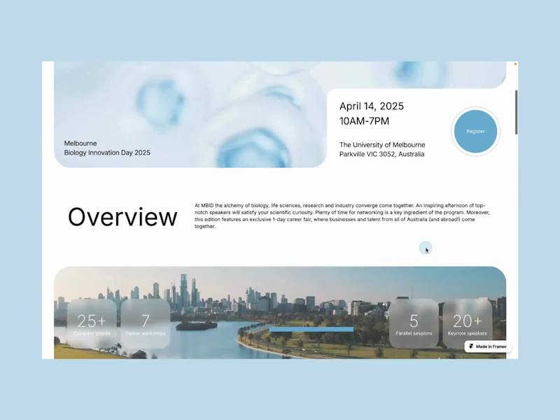 Cover image for Recent landing page project in Framer for a biotech event 🧬🔬