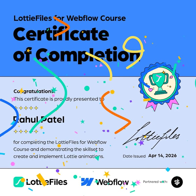 Cover image for LottieFiles for Webflow Certification