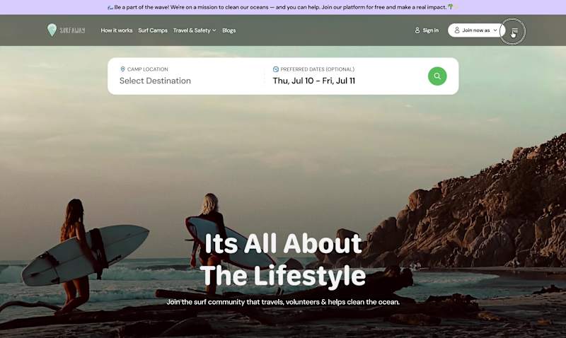 Cover image for I created a Surfing Volunteer Platform, and here’s the hero ...