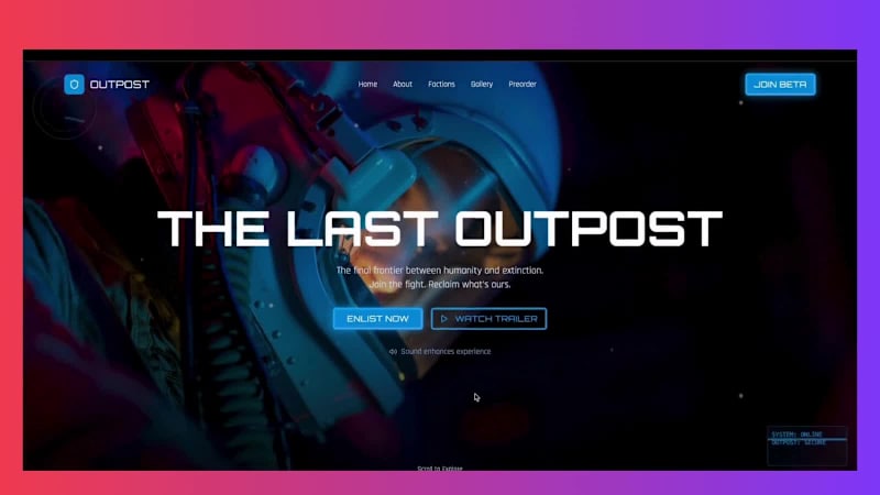 Cover image for Made the landing page for the Game site in the just one prompt