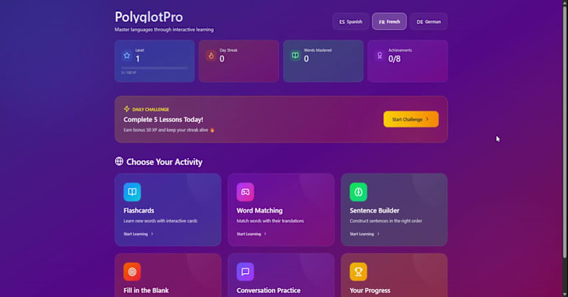 Cover image for Language learnign app:

-learn new words
-challenge