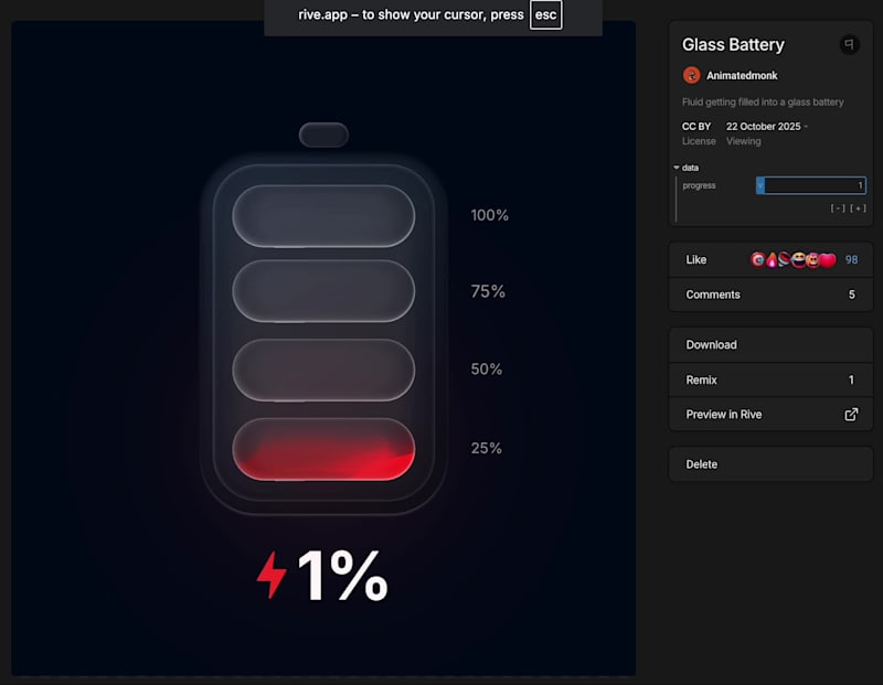 Cover image for Third entry alert! Made a battery monitor app using Rive + F...