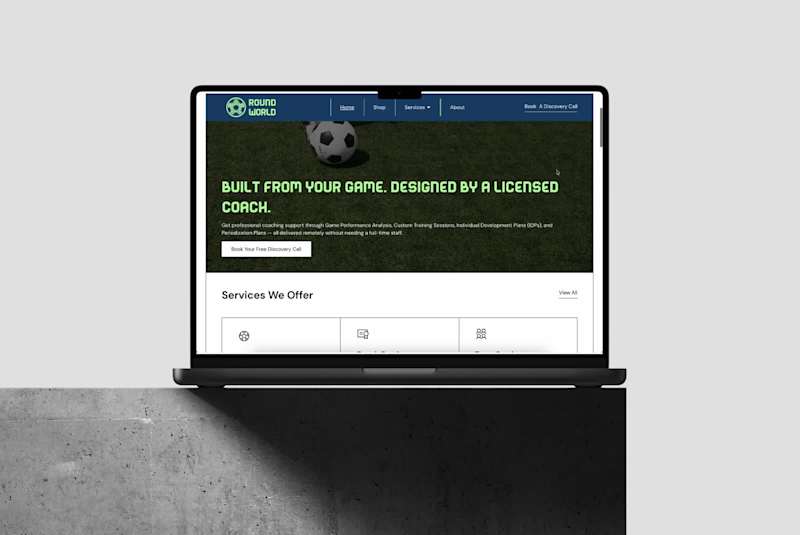 Cover image for Brand & web design for Round World, a soccer coaching brand.