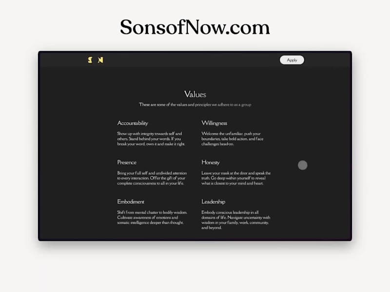 Cover image for Sons of Now -  a minimalistic landing page for men's group