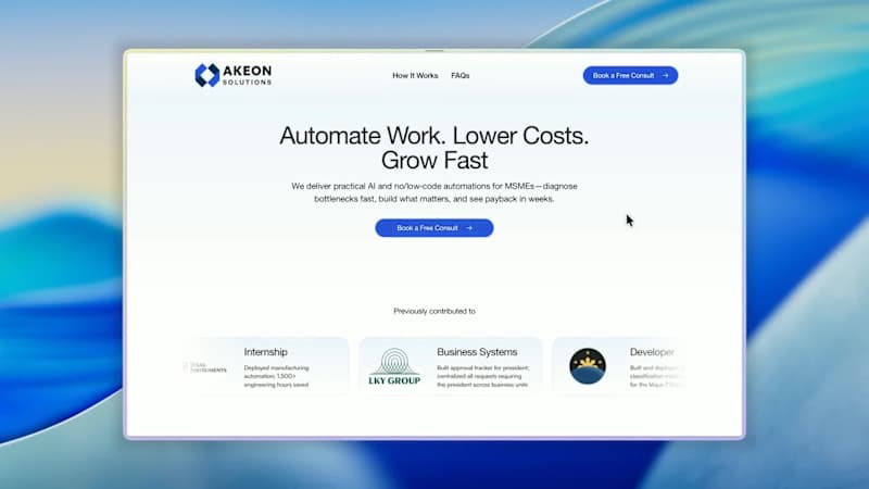 Cover image for Created a website for Akeon Solutions that follows function ...