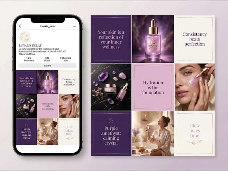 Cover image for LUNARIS ÉCLAT – Luxury Skincare Visual Identity & Social Assets