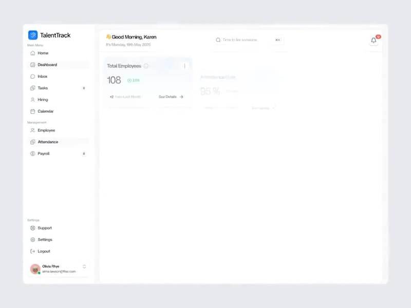 Cover image for TalentTrack – HR Management Dashboard Design