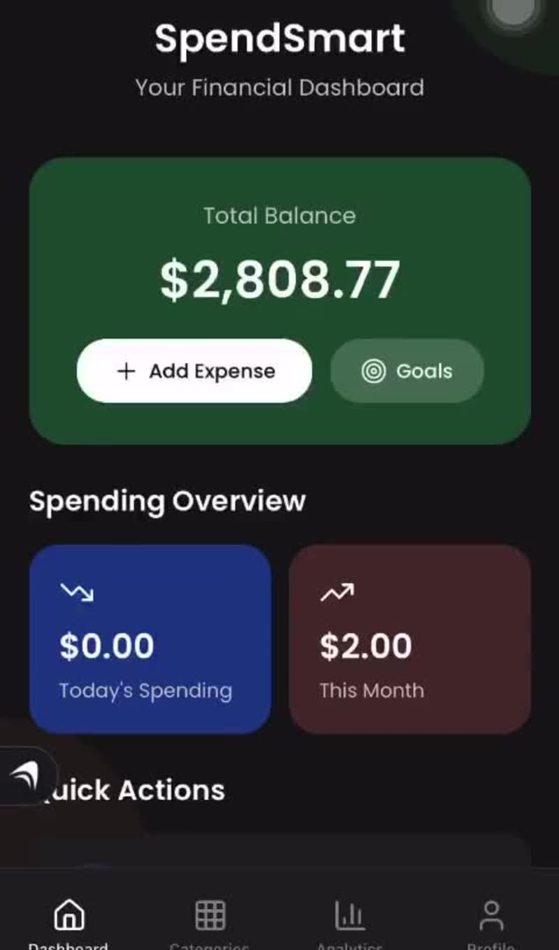 Cover image for This is a Personal finance mobile app called SpendSmart Deve...