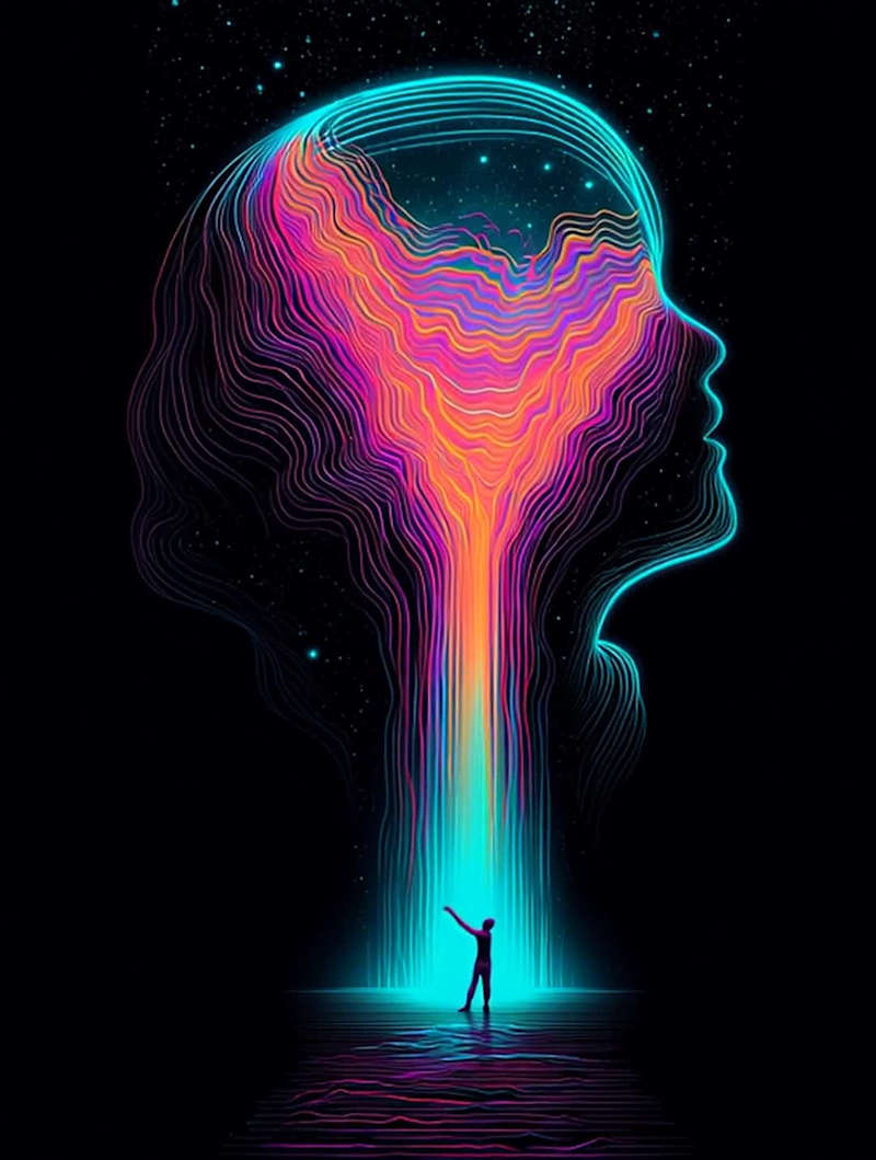 Cover image for Flowing with Midjourney. One word prompt: schizophrenia (ins...