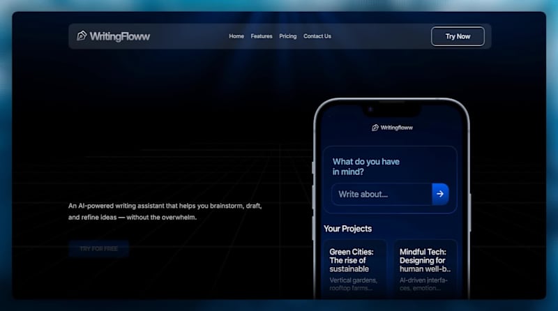 Cover image for Wrtingfloww - AI Writing Assistant Landing Page