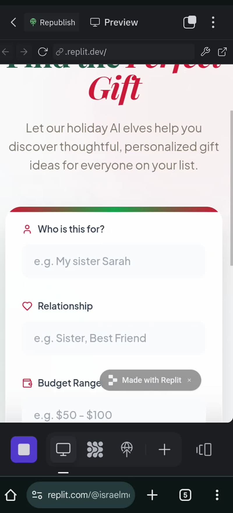 Cover image for Holiday Gift AI Assistant (2025) This app helps users genera...