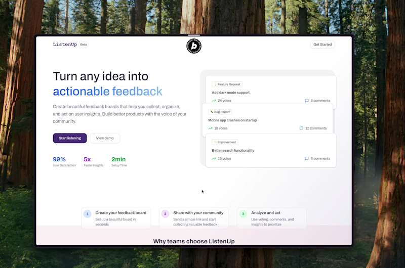 Cover image for ListenUp – User-Centric Feedback Platform