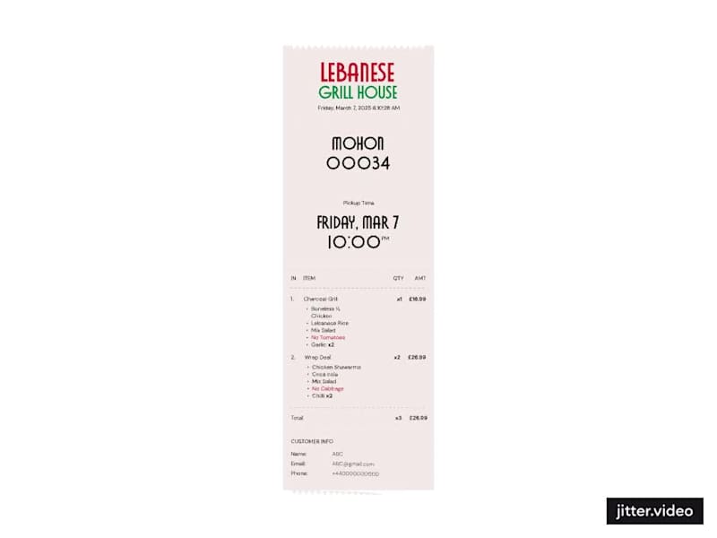 Cover image for Receipt UI redesign for a restaurant ordering system. Focuse...