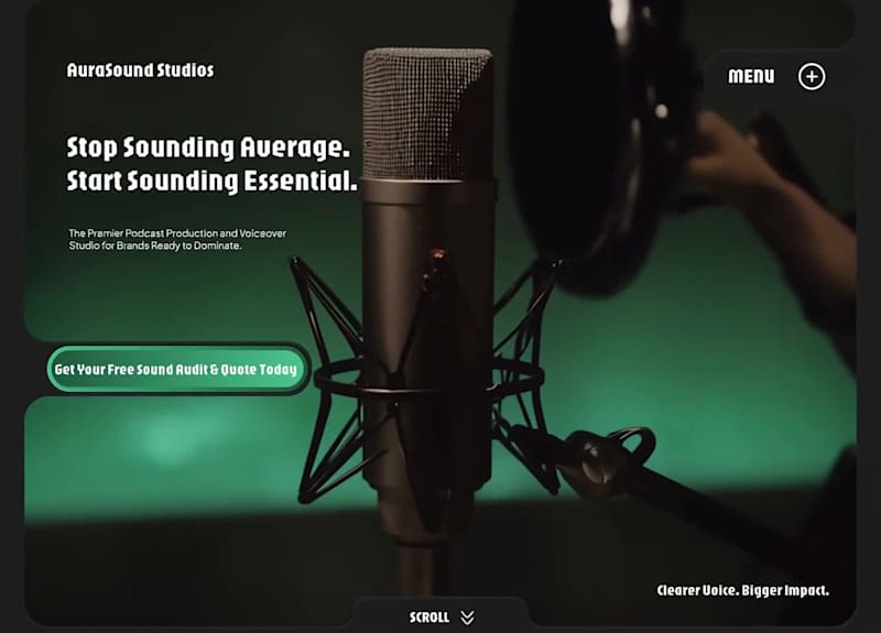 Cover image for 21/30: AuraSound Studios Hero. I focused this dark-mode desi...