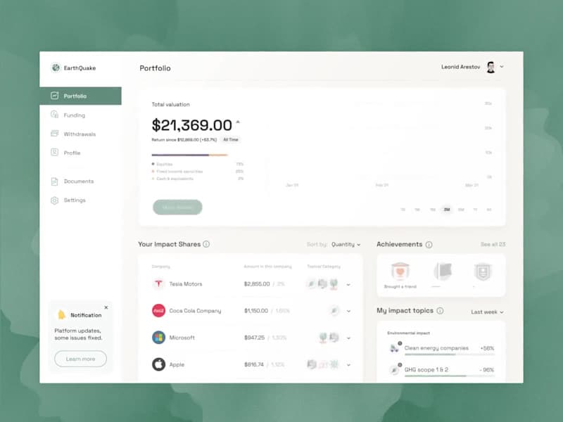 Cover image for Earthquake, Impact Investing Platform UX/UI Concept