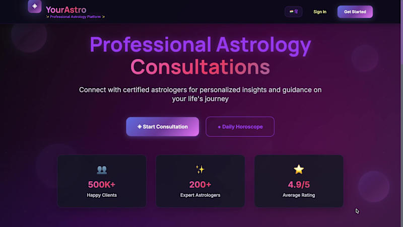 Cover image for YourAstro – AI Astrology SaaS (Next.js, React, Supabase)
