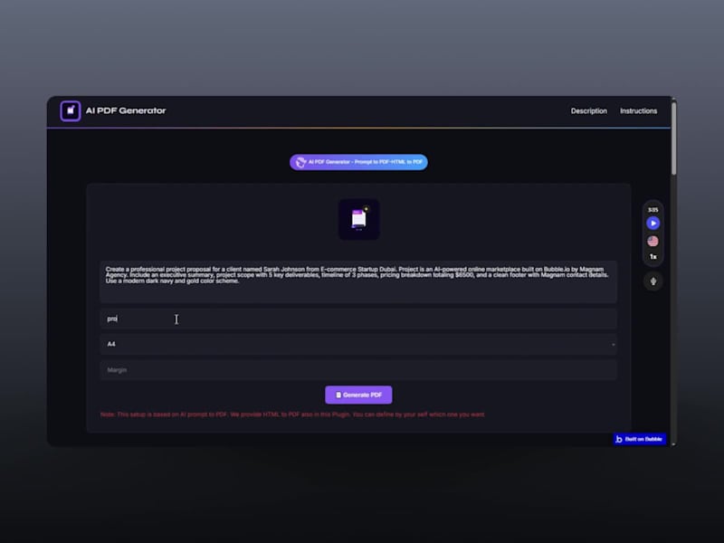 Cover image for AI PDF Generator Plugin Development for Bubble.io