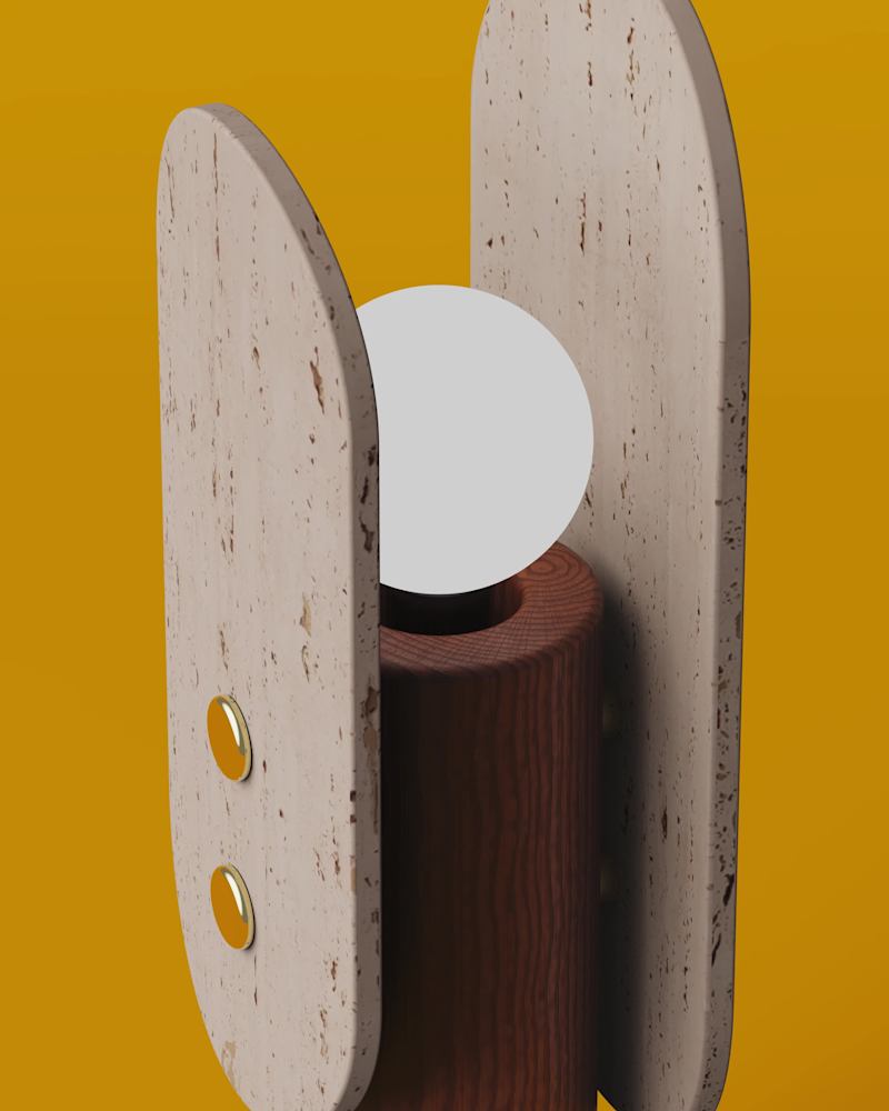 Cover image for Table Lamp design Travertine + wood Contact for 3D rendering...
