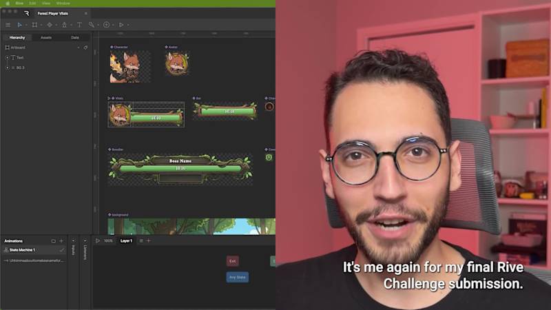 Cover image for My last submission to the Rive Challenge! A fictional game H...